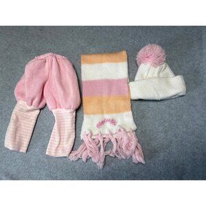Cabbage Patch Kids Baby Winter Set Hat Scarf Pants Pink White Striped Knit 1980s